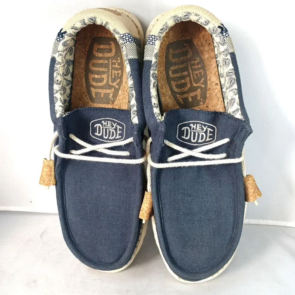 Hey Dude Wally Break Stitch Navy Blue Shoes Women 10 Men 8